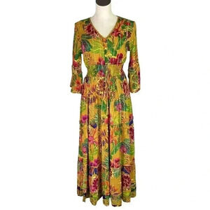Me 2 Magic Maxi Dress Women S Brown Multi Floral Long Sleeve Anthropologie NEW